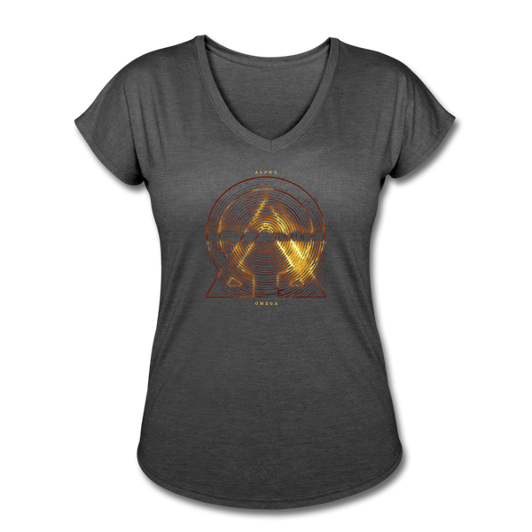 Alpha + Omega Fire Women's Tri-Blend V-Neck T-Shirt - deep heather