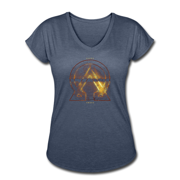 Alpha + Omega Fire Women's Tri-Blend V-Neck T-Shirt - navy heather