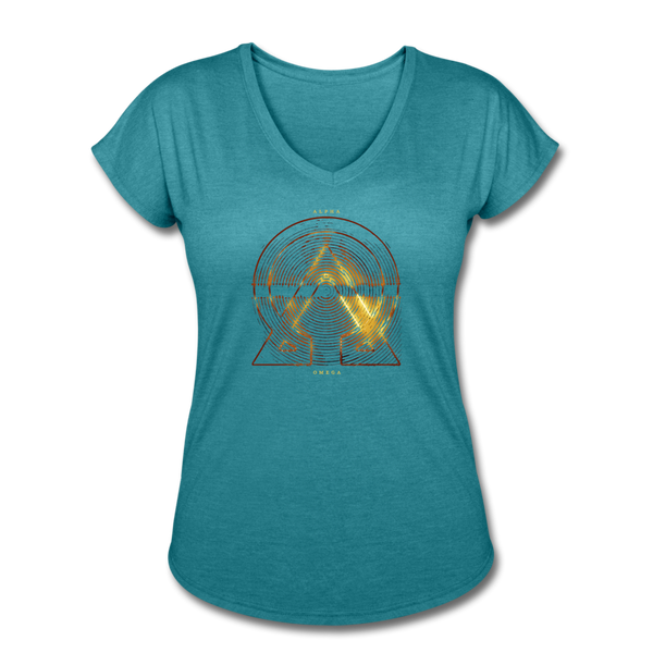 Alpha + Omega Fire Women's Tri-Blend V-Neck T-Shirt - heather turquoise