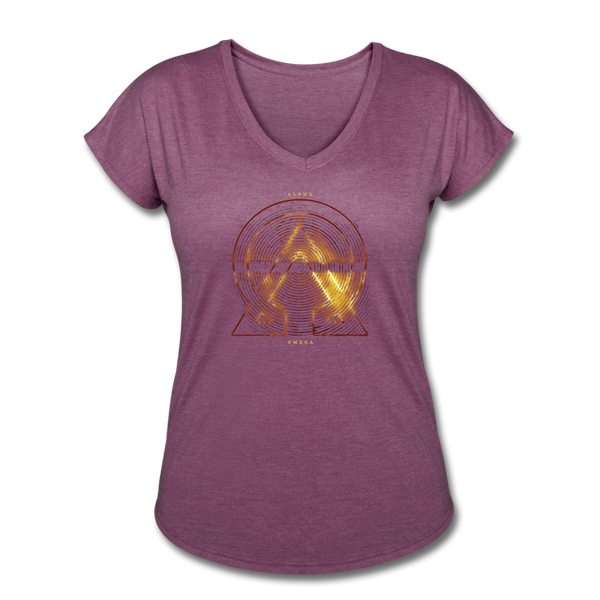 Alpha + Omega Fire Women's Tri-Blend V-Neck T-Shirt - heather plum