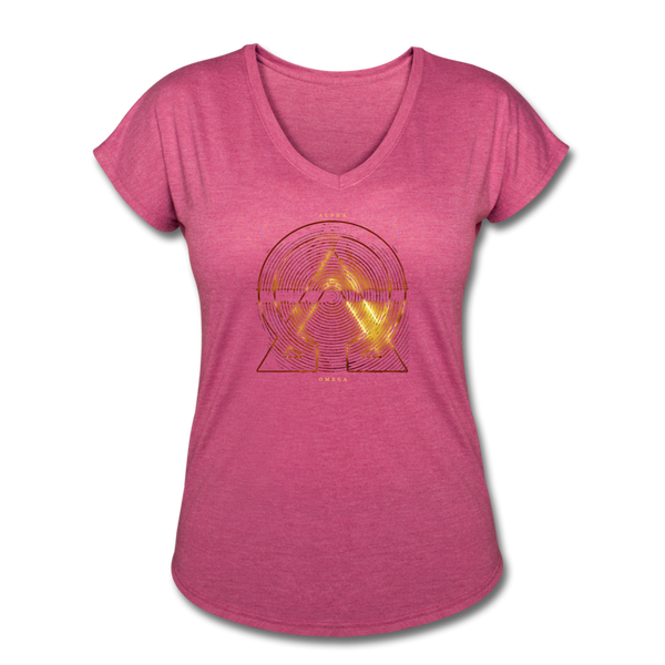 Alpha + Omega Fire Women's Tri-Blend V-Neck T-Shirt - heather raspberry