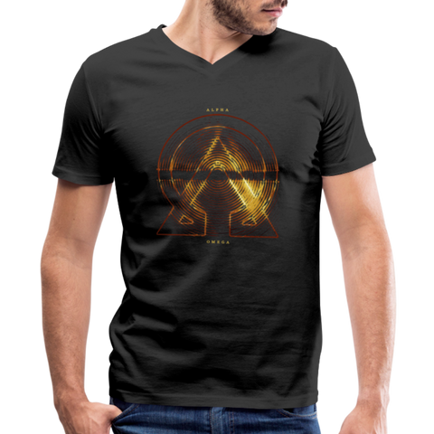 Alpha + Omega Fire Men's Bella + Canvas V-Neck T-Shirt - black