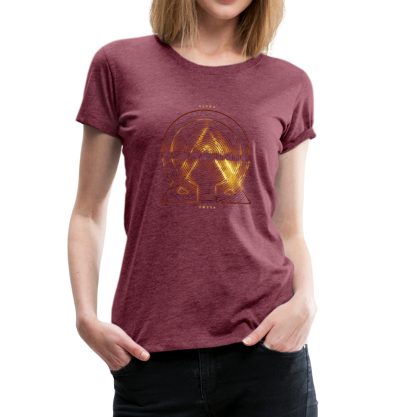 Alpha + Omega Fire Women’s Premium T-Shirt - heather burgundy