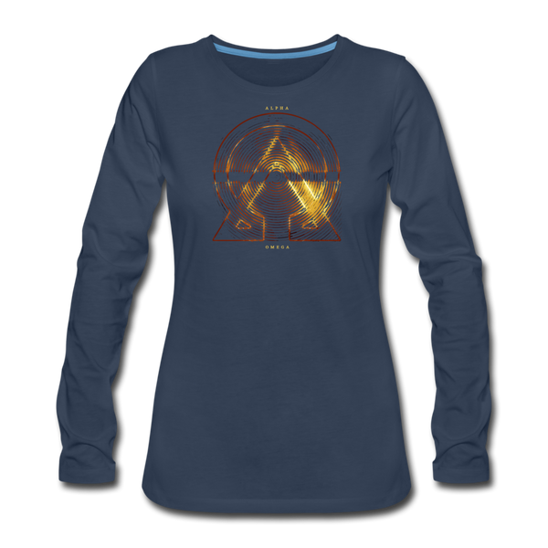 Alpha + Omega Fire Women's Premium Long Sleeve T-Shirt - navy