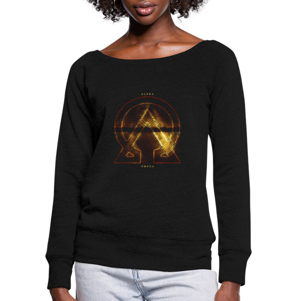 Alpha + Omega Fire Women's Bella + Canvas Wideneck Sweatshirt - black