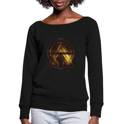 Alpha + Omega Fire Women's Bella + Canvas Wideneck Sweatshirt - black