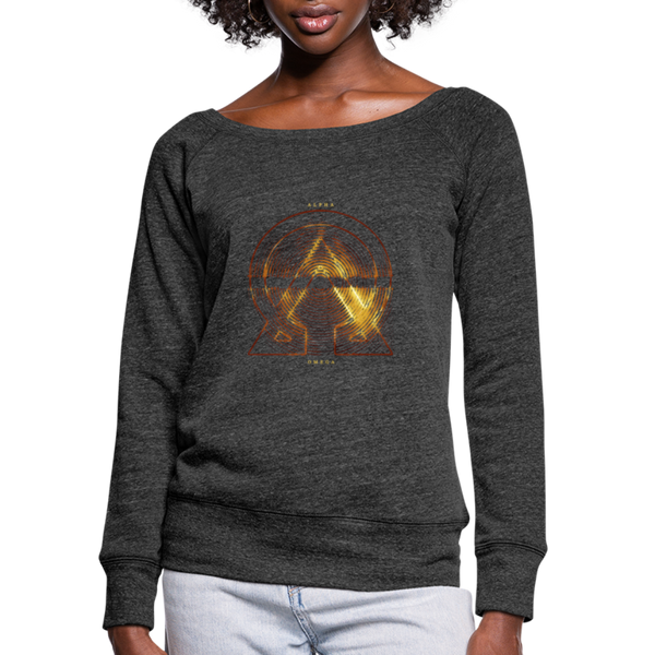 Alpha + Omega Fire Women's Bella + Canvas Wideneck Sweatshirt - heather black