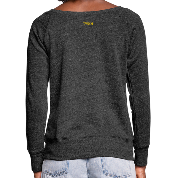 Alpha + Omega Fire Women's Bella + Canvas Wideneck Sweatshirt - heather black