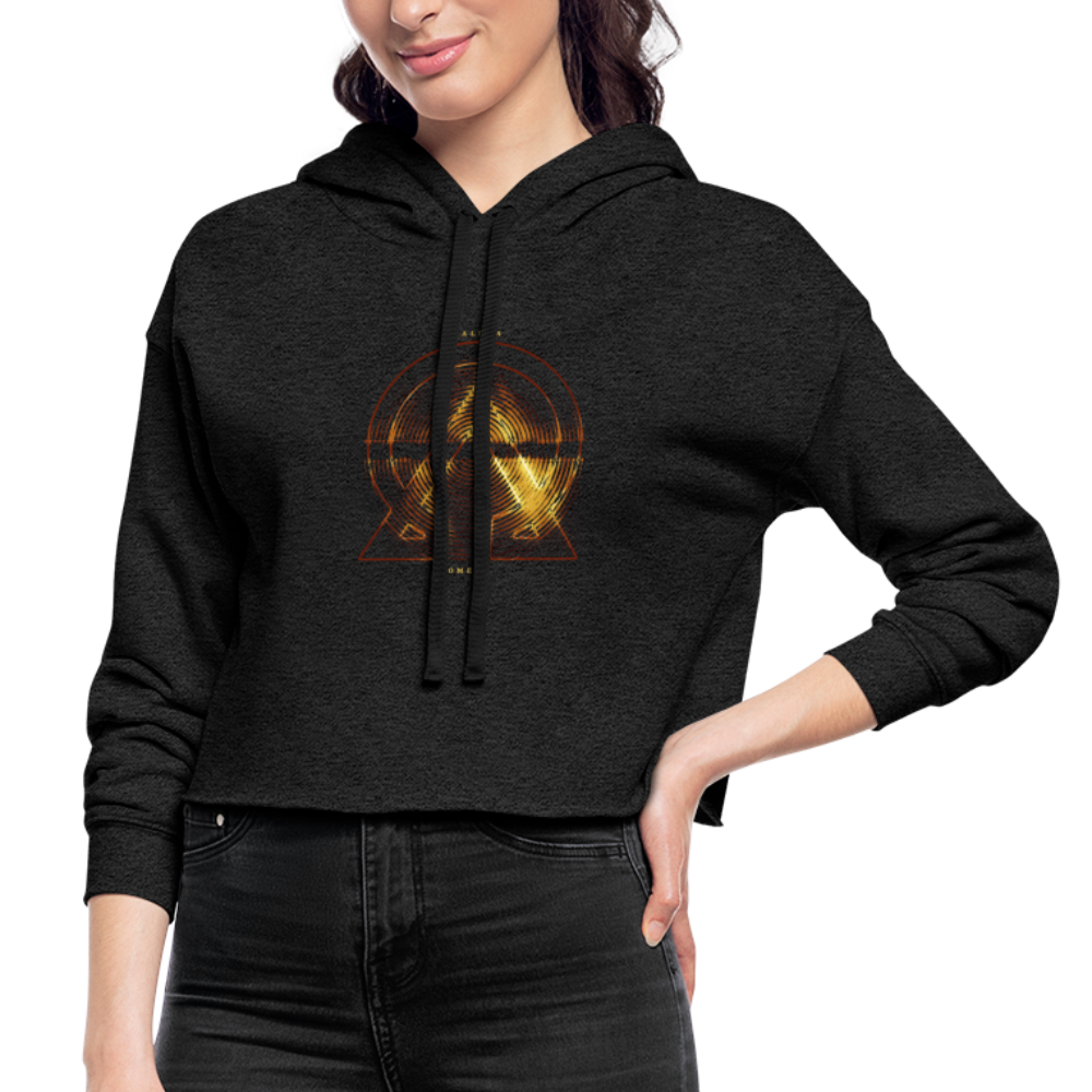 Alpha + Omega Fire Women's Bella + Canvas Cropped Hoodie - deep heather