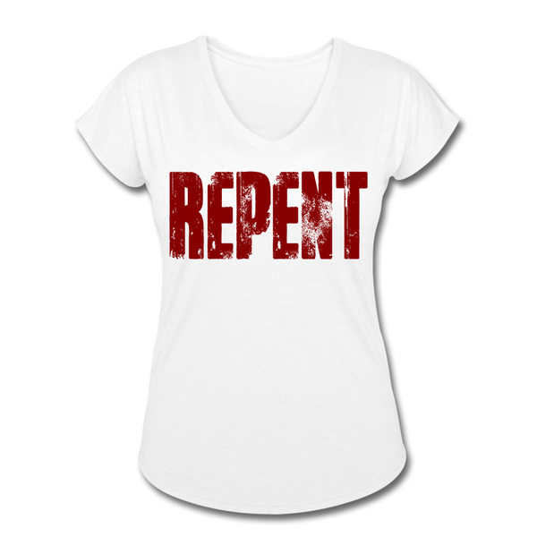 REPENT Blood Red Letter Women's Tri-Blend V-Neck T-Shirt - white