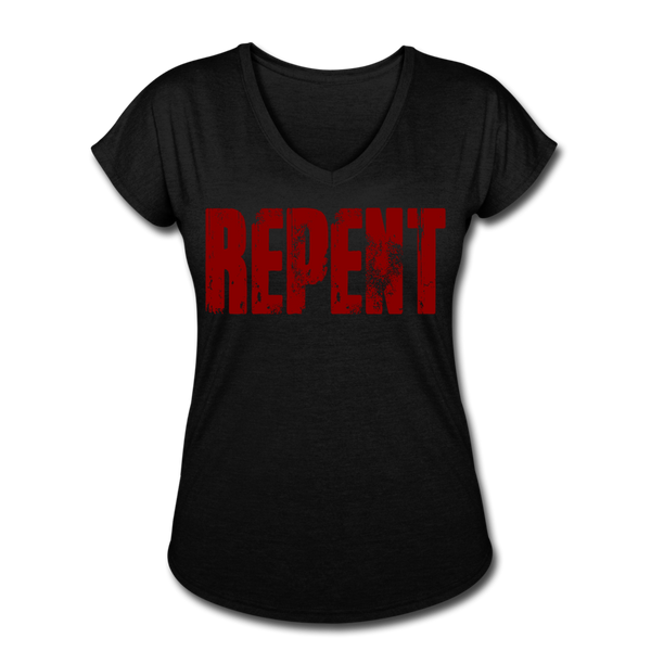 REPENT Blood Red Letter Women's Tri-Blend V-Neck T-Shirt - black