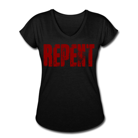 REPENT Blood Red Letter Women's Tri-Blend V-Neck T-Shirt - black