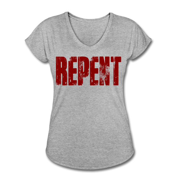 REPENT Blood Red Letter Women's Tri-Blend V-Neck T-Shirt - heather gray