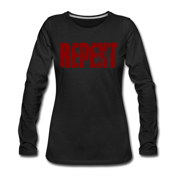 REPENT Blood Red Letter Women's Premium Long Sleeve T-Shirt - black