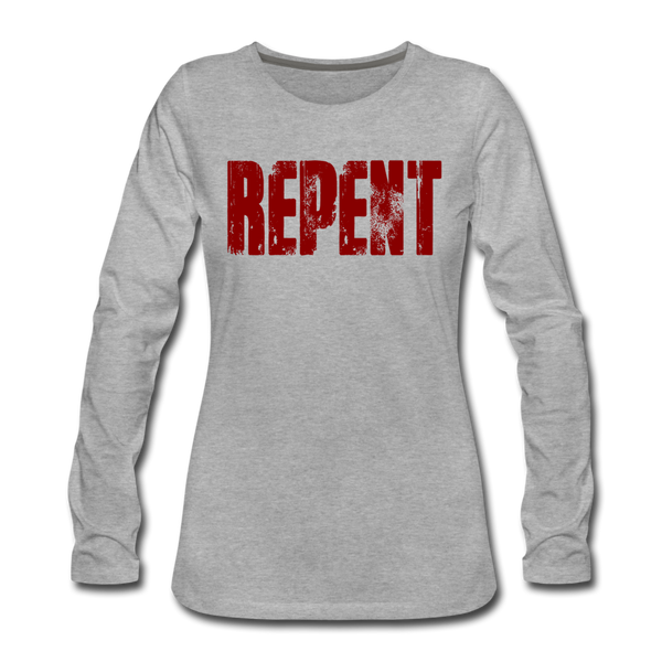 REPENT Blood Red Letter Women's Premium Long Sleeve T-Shirt - heather gray