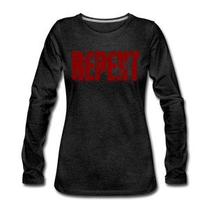 REPENT Blood Red Letter Women's Premium Long Sleeve T-Shirt - charcoal gray