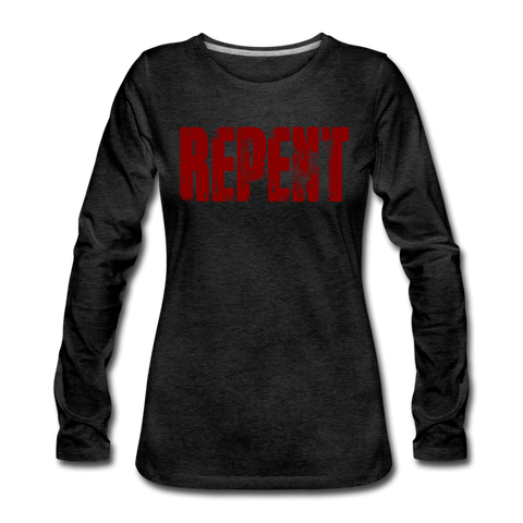 REPENT Blood Red Letter Women's Premium Long Sleeve T-Shirt - charcoal gray
