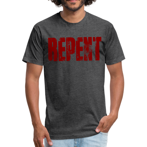 REPENT Blood Red Letter Fitted Cotton/Poly T-Shirt by Next Level - heather black