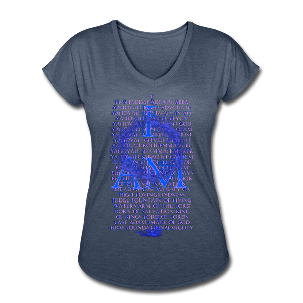 Names of God Water Edition Women's Tri-Blend V-Neck T-Shirt - navy heather