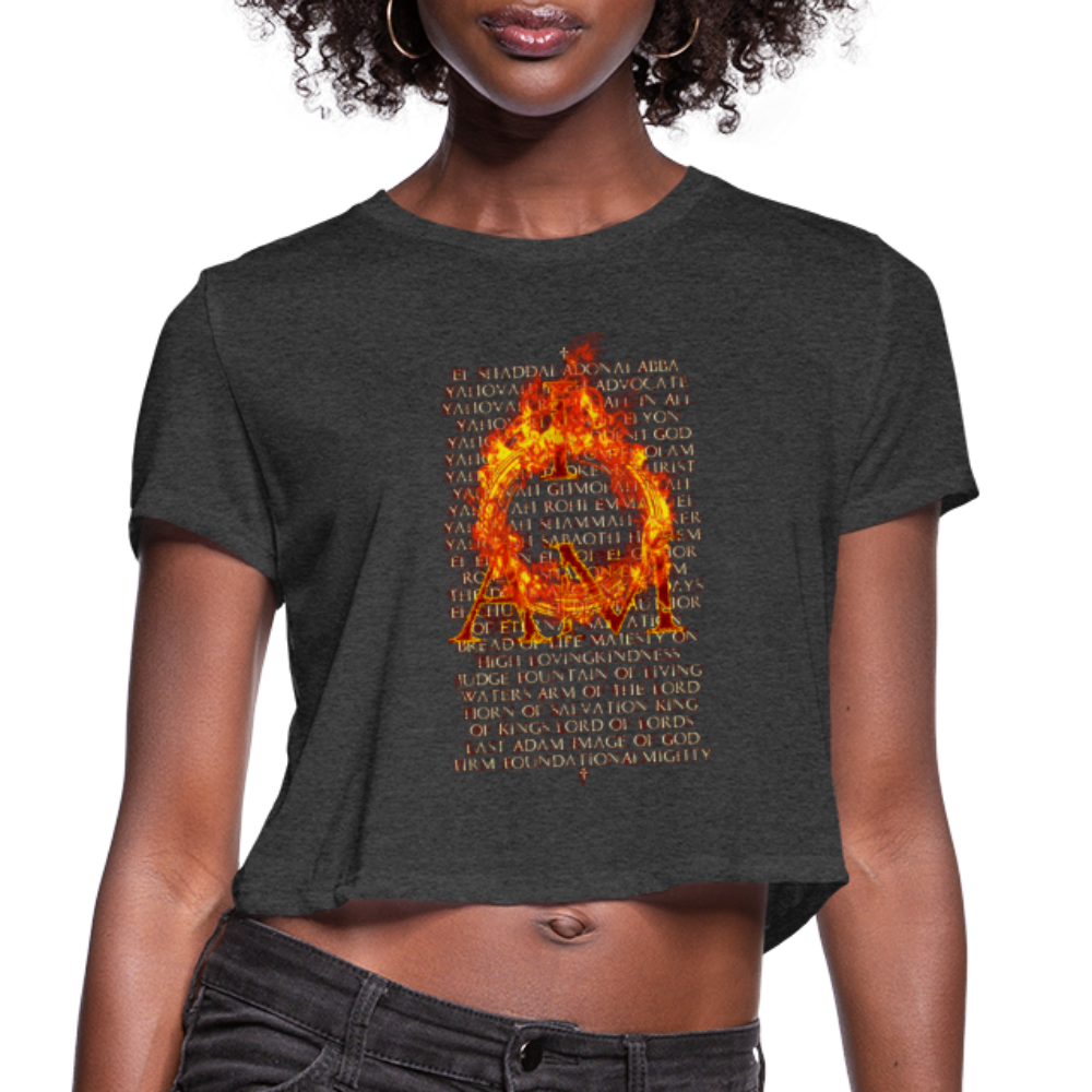 Names of God Inferno Edition Women's Bella + Canvas Cropped T-Shirt - deep heather