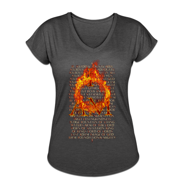 Names of God Inferno Edition Women's Tri-Blend V-Neck T-Shirt - deep heather