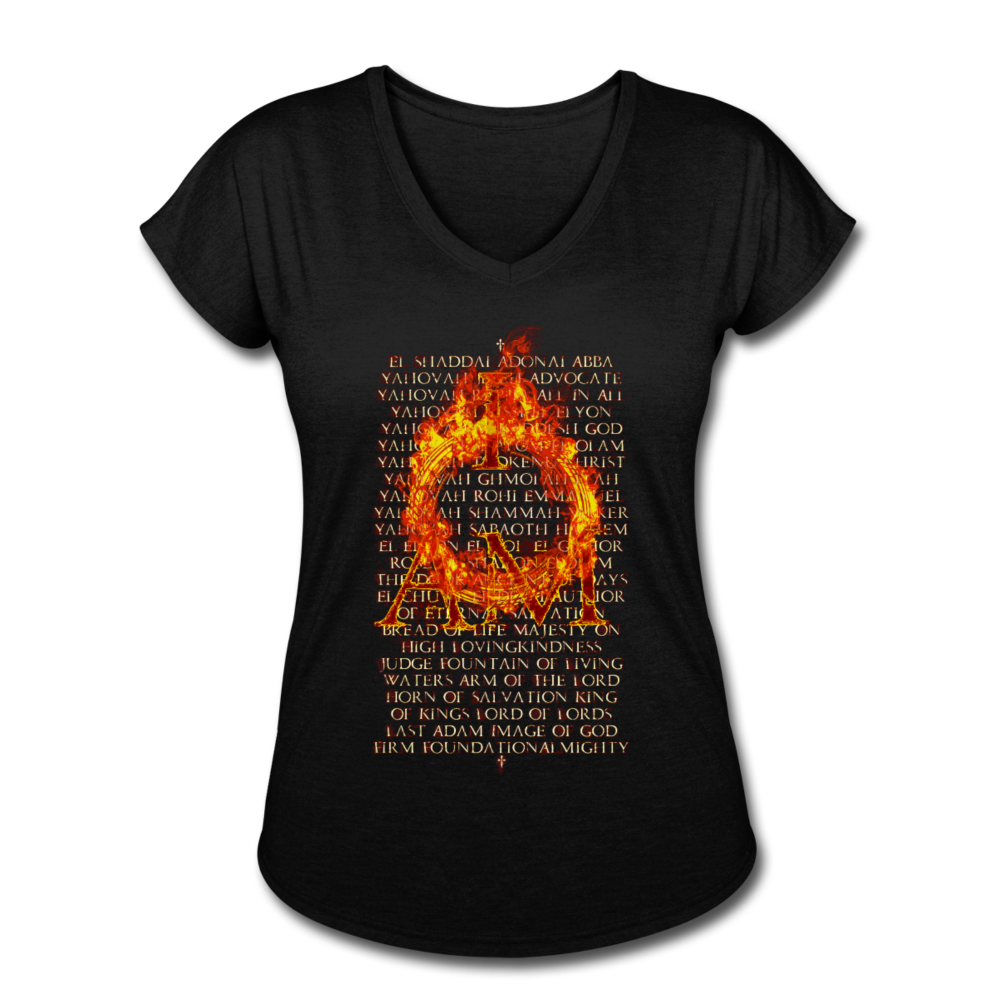 Names of God Inferno Edition Women's Tri-Blend V-Neck T-Shirt - black