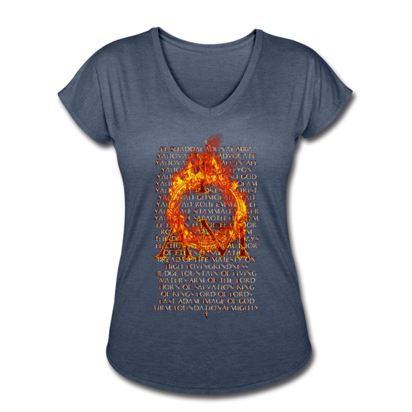 Names of God Inferno Edition Women's Tri-Blend V-Neck T-Shirt - navy heather