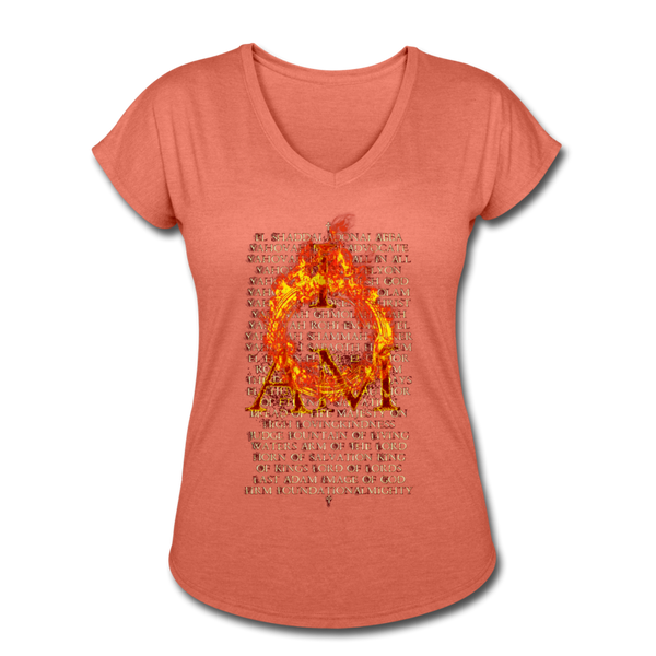 Names of God Inferno Edition Women's Tri-Blend V-Neck T-Shirt - heather bronze