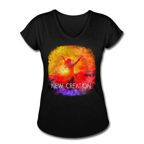 New Creation Women's Tri-Blend V-Neck T-Shirt - black