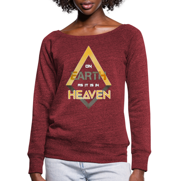 On Earth As It Is In Heaven Women's Bella + Canvas Wideneck Sweatshirt - cardinal triblend